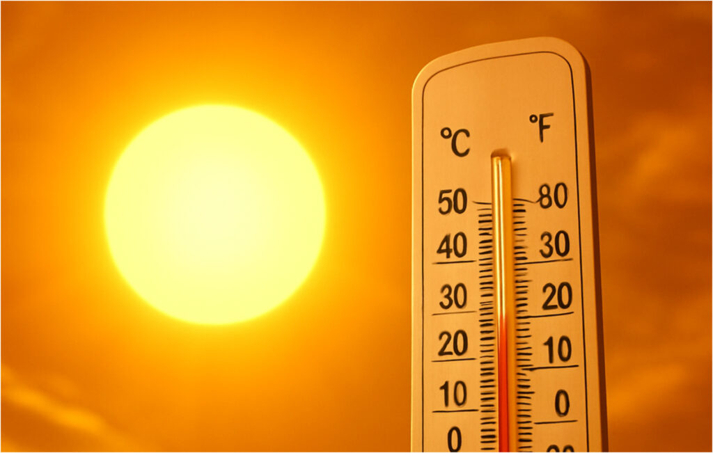 Hartă cu avertizare meteo – cod galben de caniculă în centrul și sudul Republicii Moldova, 14 iulie 2025