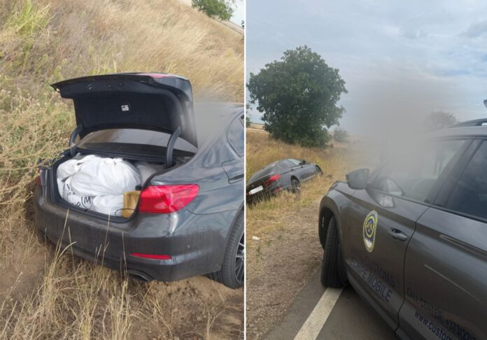 BMW 540i reținut de vameși în Vulcănești, cu 450 de articole vestimentare de contrabandă