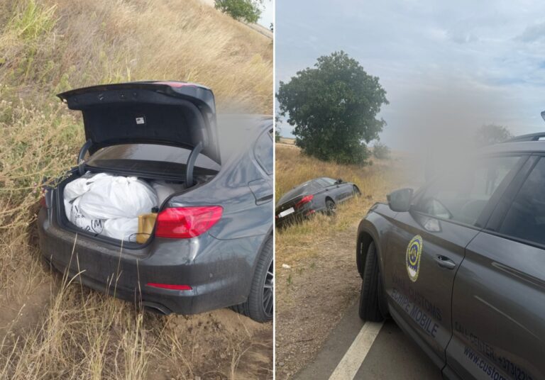 BMW 540i reținut de vameși în Vulcănești, cu 450 de articole vestimentare de contrabandă