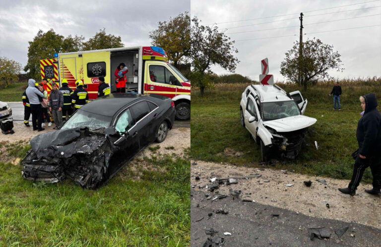 Ambulanțe la Spitalul Clinic Bălți după accidentul grav de pe traseul Bălți–Glodeni, unde trei copii și o femeie au fost internați cu traumatisme.