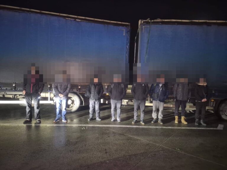 Polițiștii de frontieră verifică un camion în PTF Palanca în cadrul unei acțiuni anti-migrație