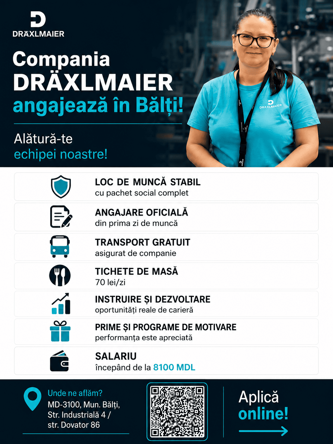 DRÄXLMAIER angajează în Bălți