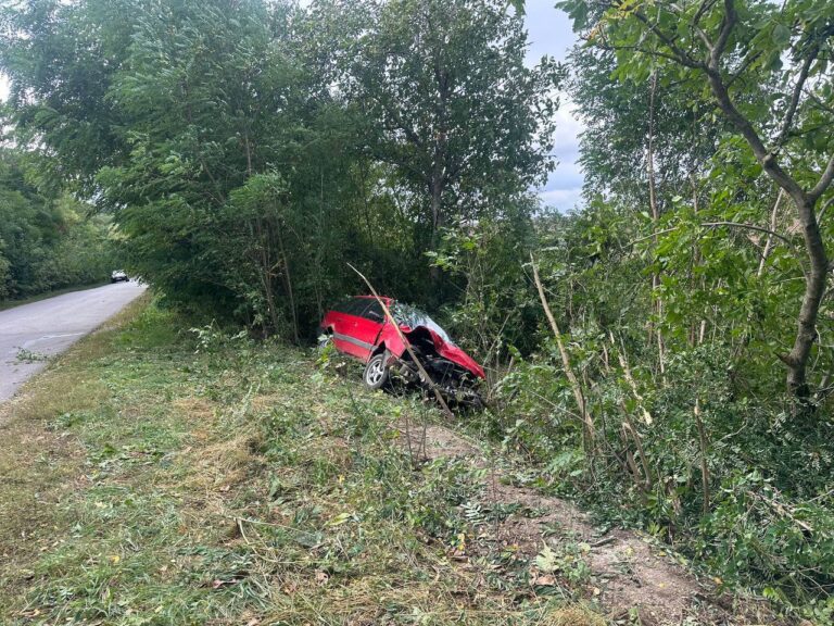 Volkswagen răsturnat într-o fâșie forestieră din localitatea Clocușna, raionul Ocnița